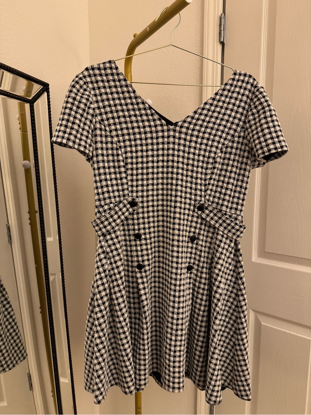 DKNY Black White Tweed Fit & Flare Dress